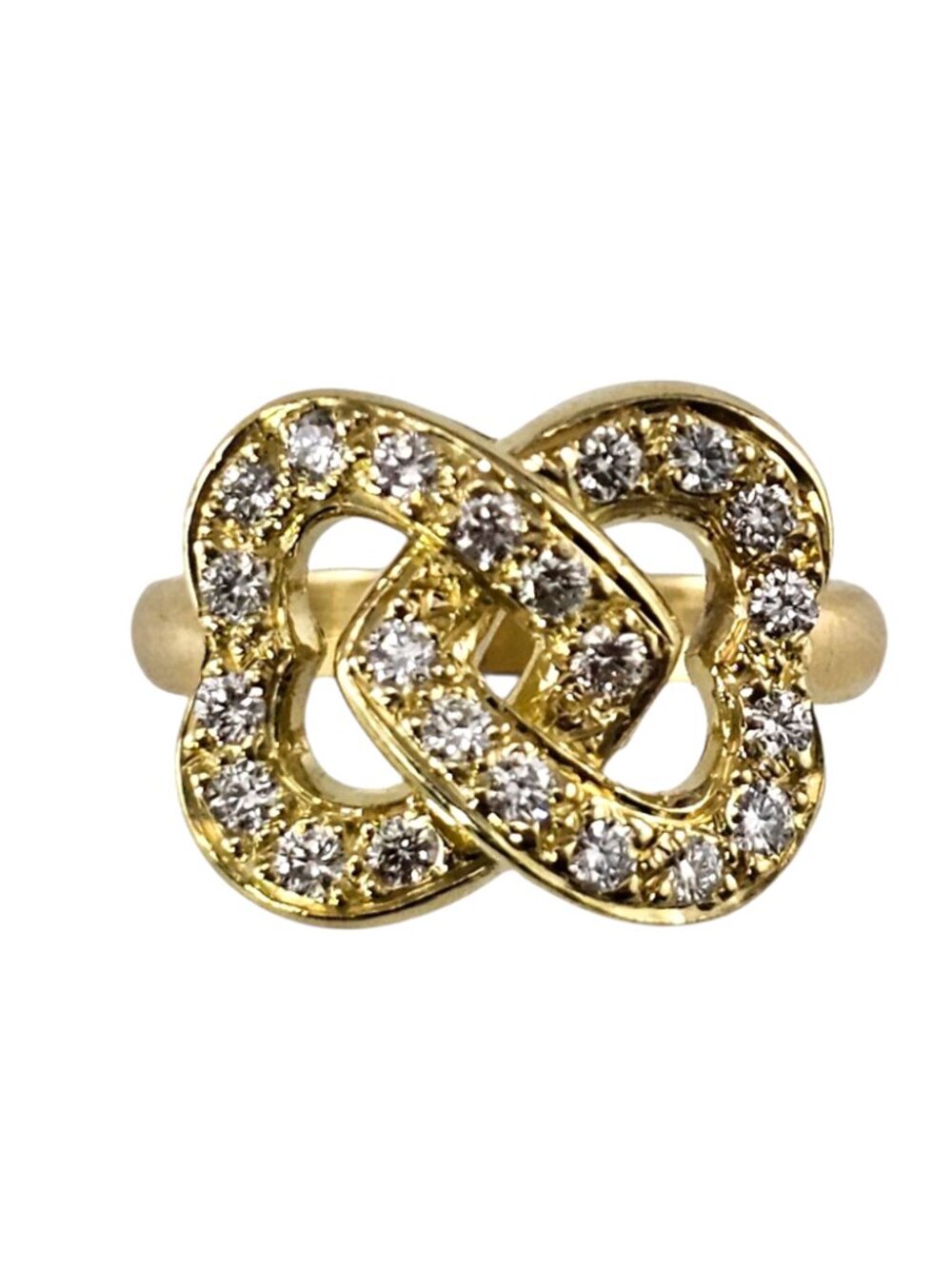 18K Yellow Gold Diamond Interlocking Hearts Ring Size 5 #25900